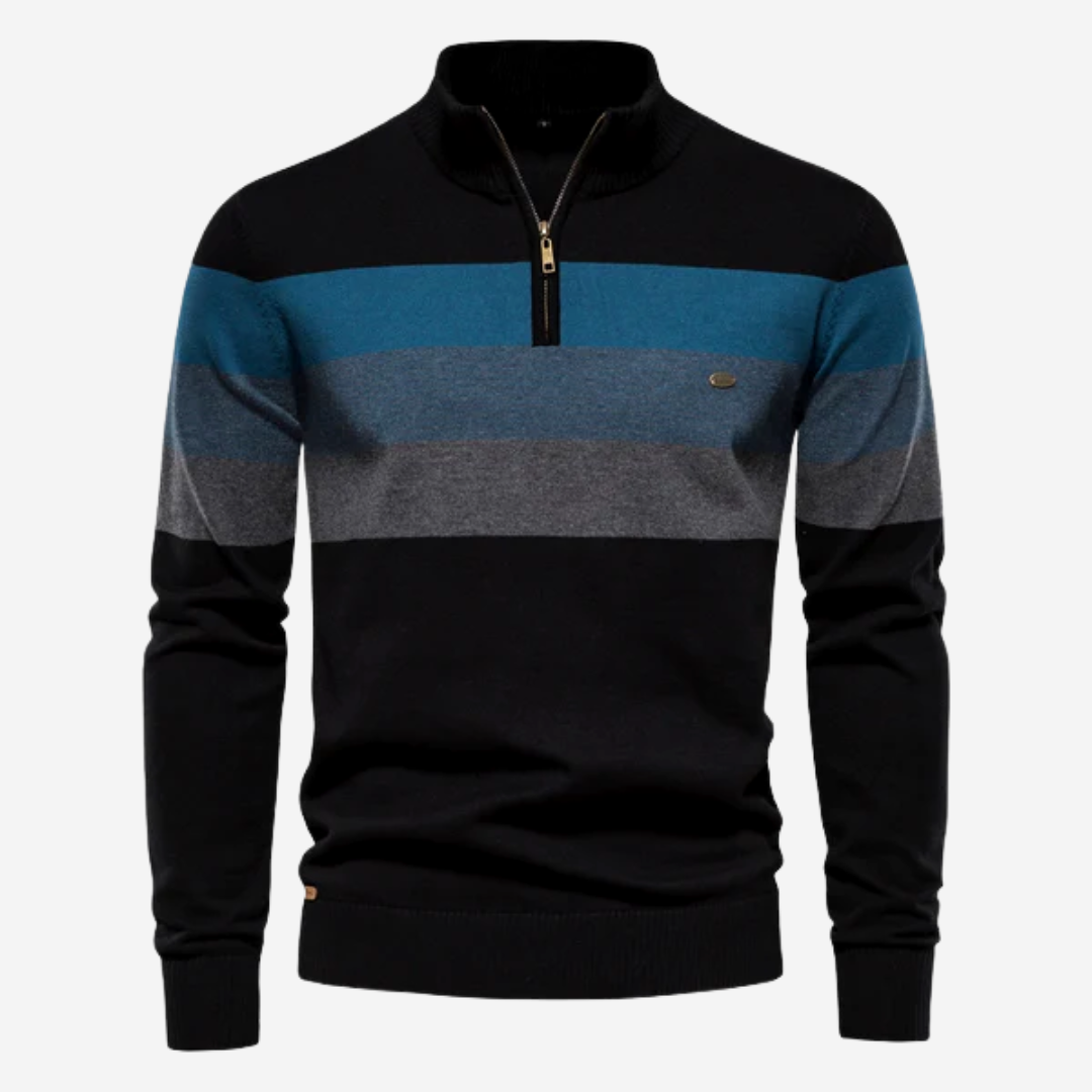 Men's Retro Colorblock Quarter-Zip Pullover Stand Collar Stripe Knit