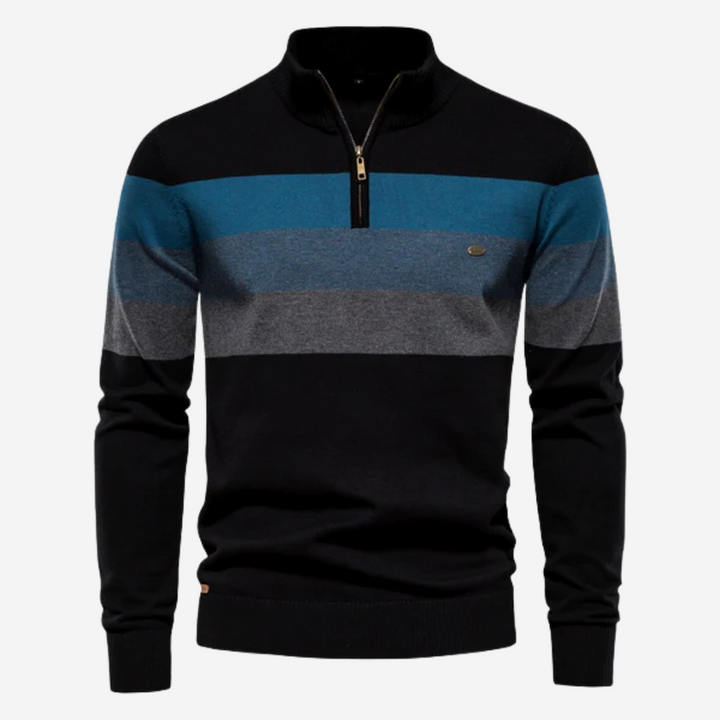 Men's Retro Colorblock Quarter-Zip Pullover Stand Collar Stripe Knit