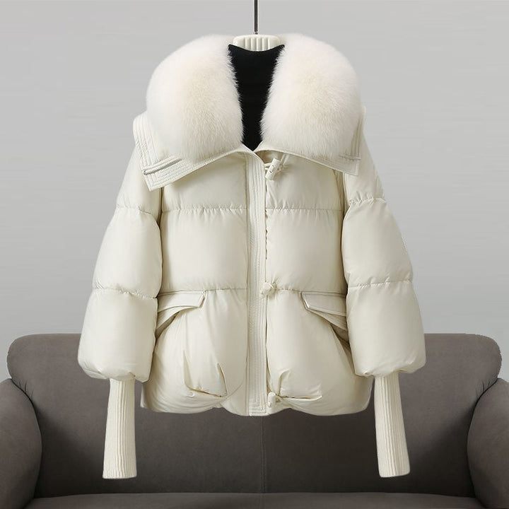 Women's Faux Fur Collar Quilted Puffer Jacket Drawstring Waist Winter Coat