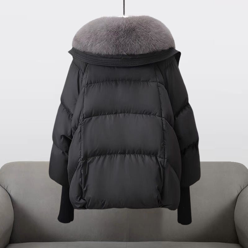 Women's Faux Fur Collar Quilted Puffer Jacket Drawstring Waist Winter Coat