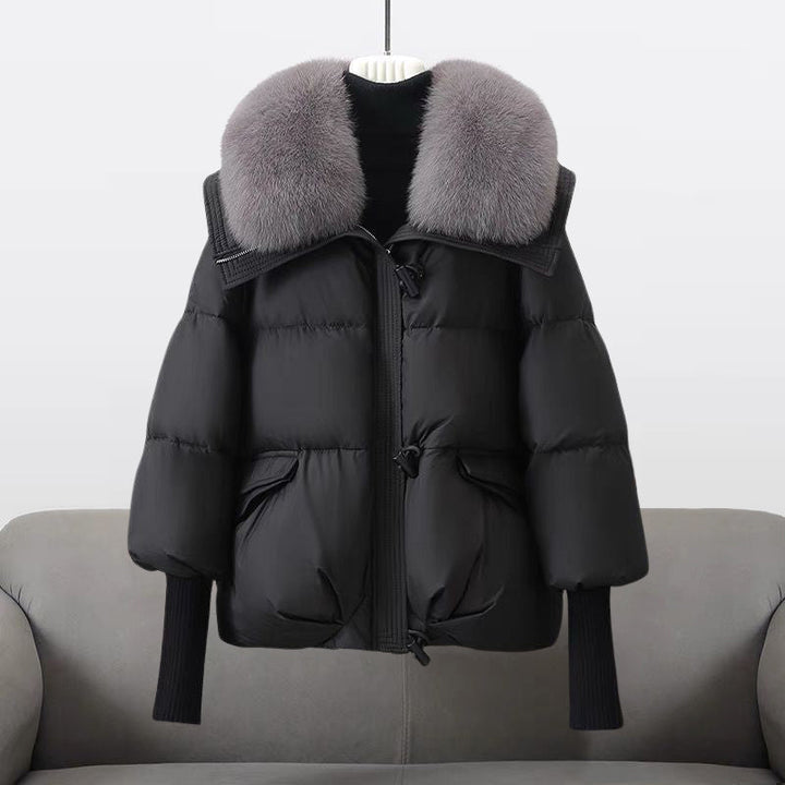 Women's Faux Fur Collar Quilted Puffer Jacket Drawstring Waist Winter Coat