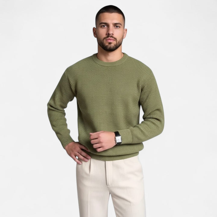 Men's Thick Ribbed Knit Sweater Crewneck Long-Sleeve Loose Pullover Winter