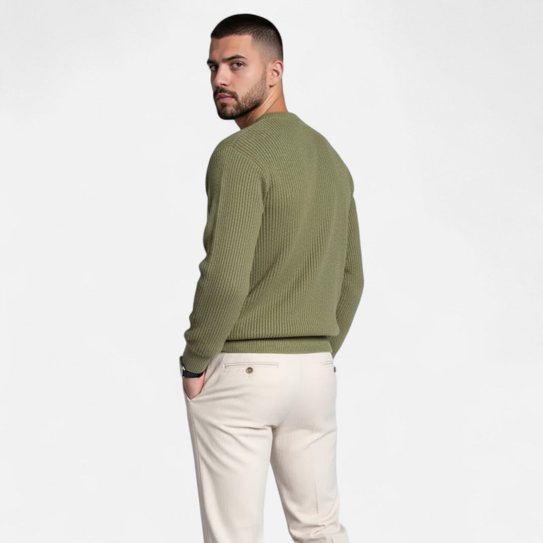 Men's Thick Ribbed Knit Sweater Crewneck Long-Sleeve Loose Pullover Winter