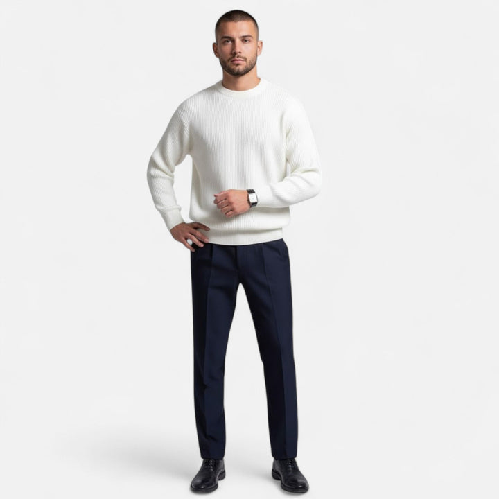 Men's Thick Ribbed Knit Sweater Crewneck Long-Sleeve Loose Pullover Winter