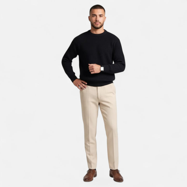 Men's Thick Ribbed Knit Sweater Crewneck Long-Sleeve Loose Pullover Winter