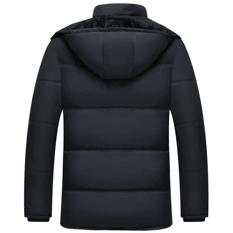 Men's Hooded Padded Winter Coat Fleece-Lined Zip-Up Flap-Pocket Black