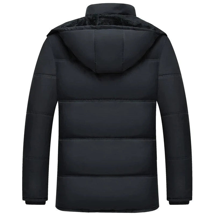Men's Hooded Padded Winter Coat Fleece-Lined Zip-Up Flap-Pocket Black
