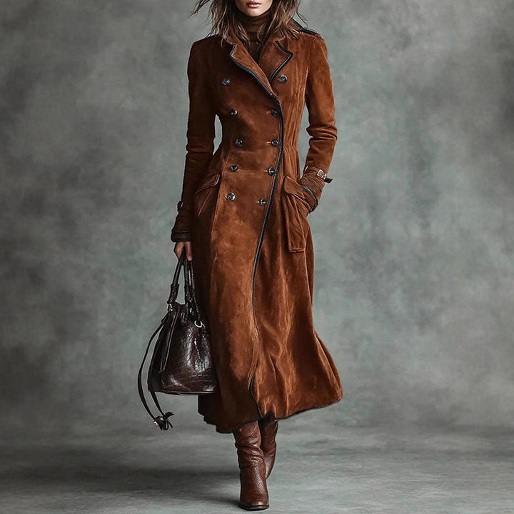 Drune | Long Suede-Style Trench Coat with Double-Breasted Design