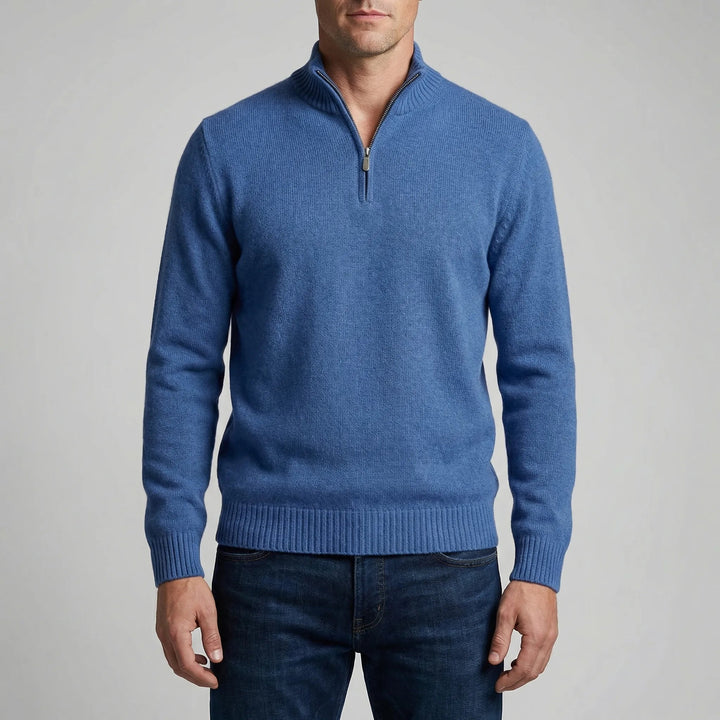 Men's Half-Zip Knit Sweater Stand Collar Ribbed Quarter-Zip Pullover