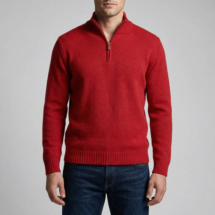 Men's Half-Zip Knit Sweater Stand Collar Pullover Ribbed Relaxed