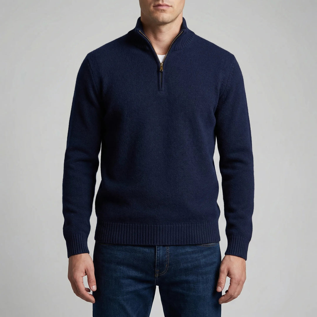 Men's Half-Zip Knit Sweater Stand Collar Ribbed Quarter-Zip Pullover