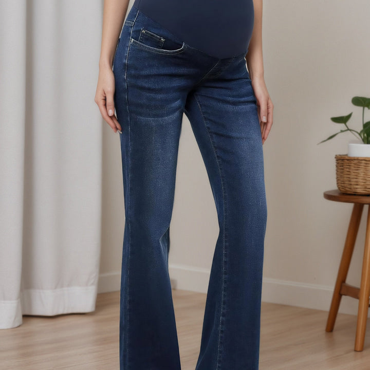 Women's Denim Maternity Jeans Belly Panel Flare Leg Bootcut Stretch Casual
