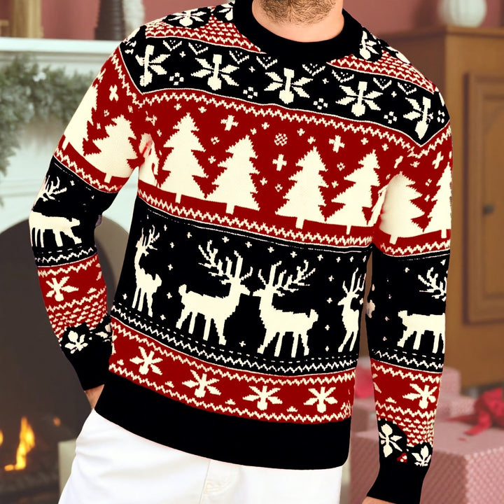 Men's Festive Christmas Sweater Reindeer Fair Isle Crewneck Holiday