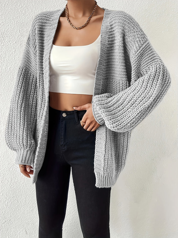 Women's Ribbed Knit Balloon Sleeve Open Front Oversized Cardigan