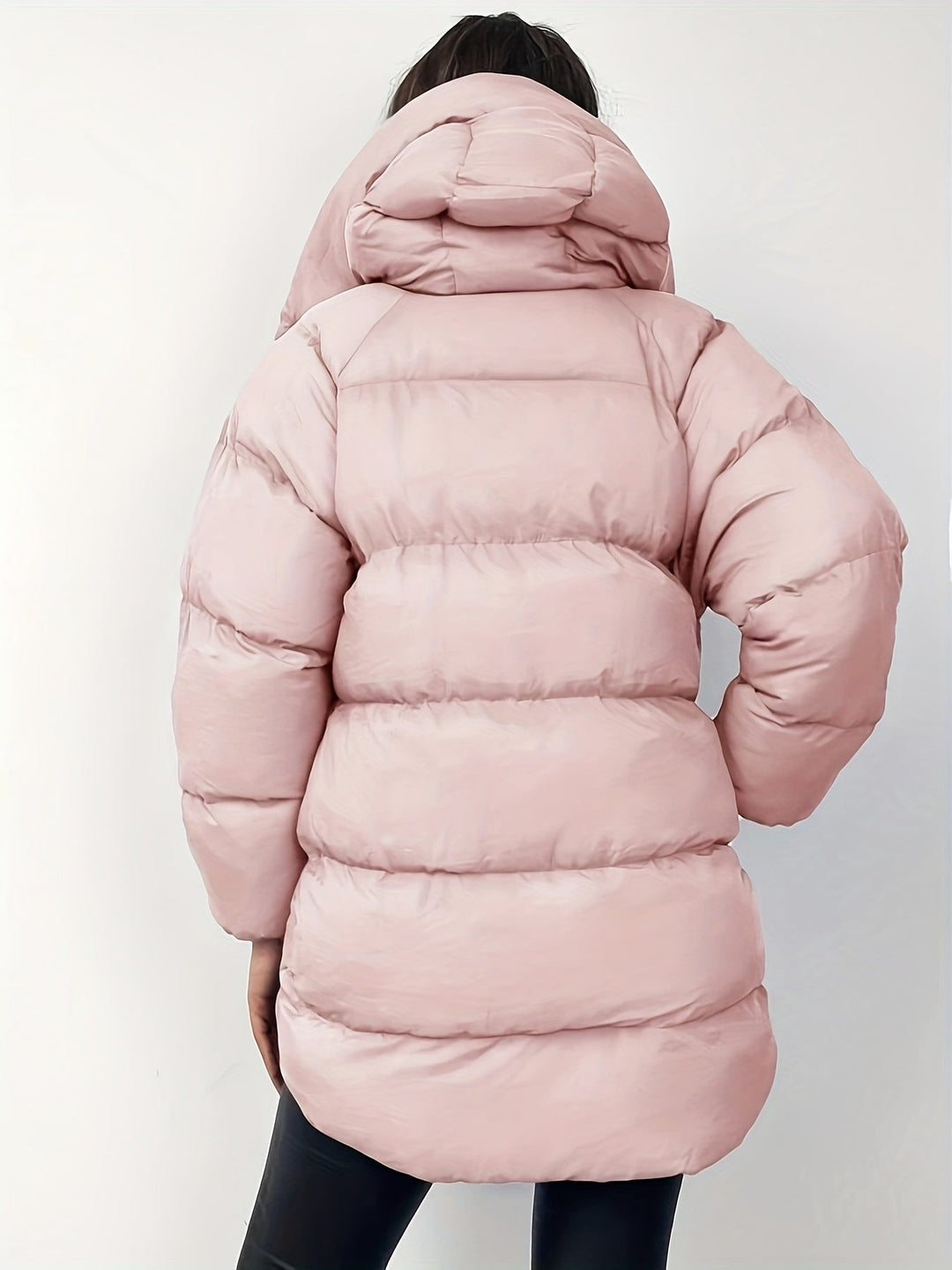 Women's Hooded Longline Oversized Puffer Jacket Zip-Up Winter Coat