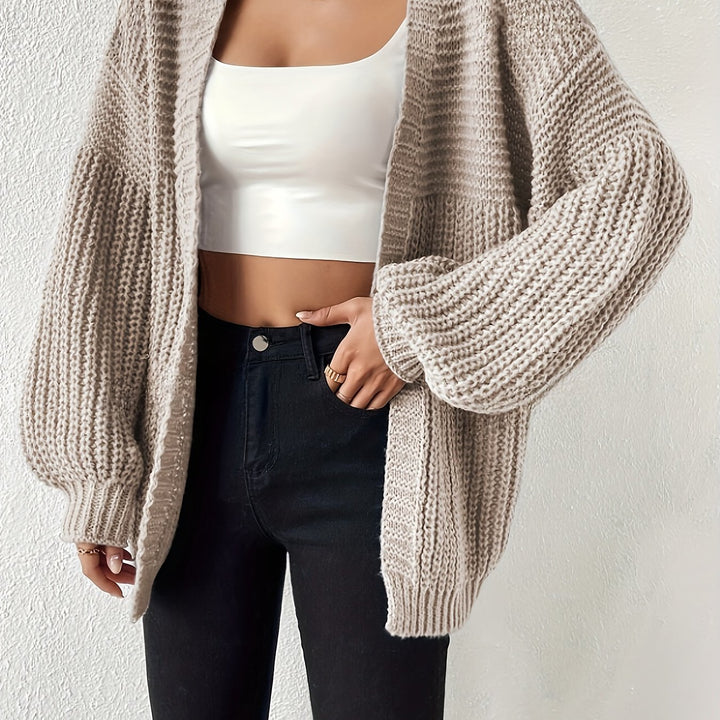 Women's Ribbed Knit Balloon Sleeve Open Front Oversized Cardigan