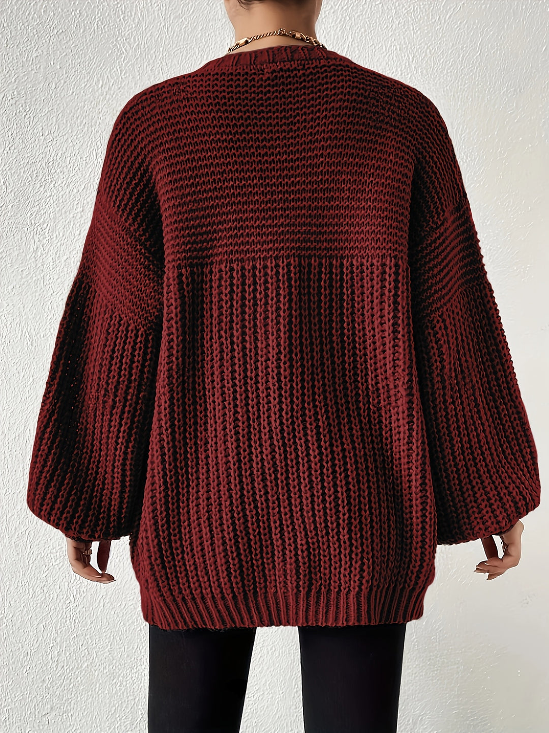 Women's Ribbed Knit Balloon Sleeve Open Front Oversized Cardigan