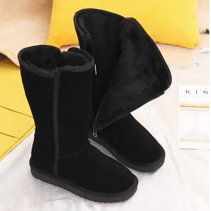 Women's Snow Boots Plush-Lined Side-Zip Suede Tall Winter Warm
