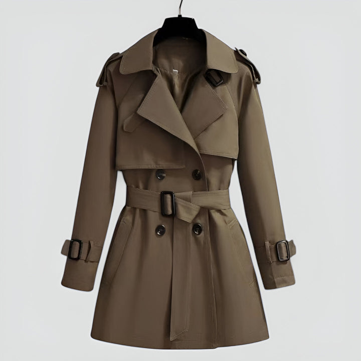 Women's Double-Breasted Trench Coat Notch Lapel Belted Mid-Length Storm-Flap Classic