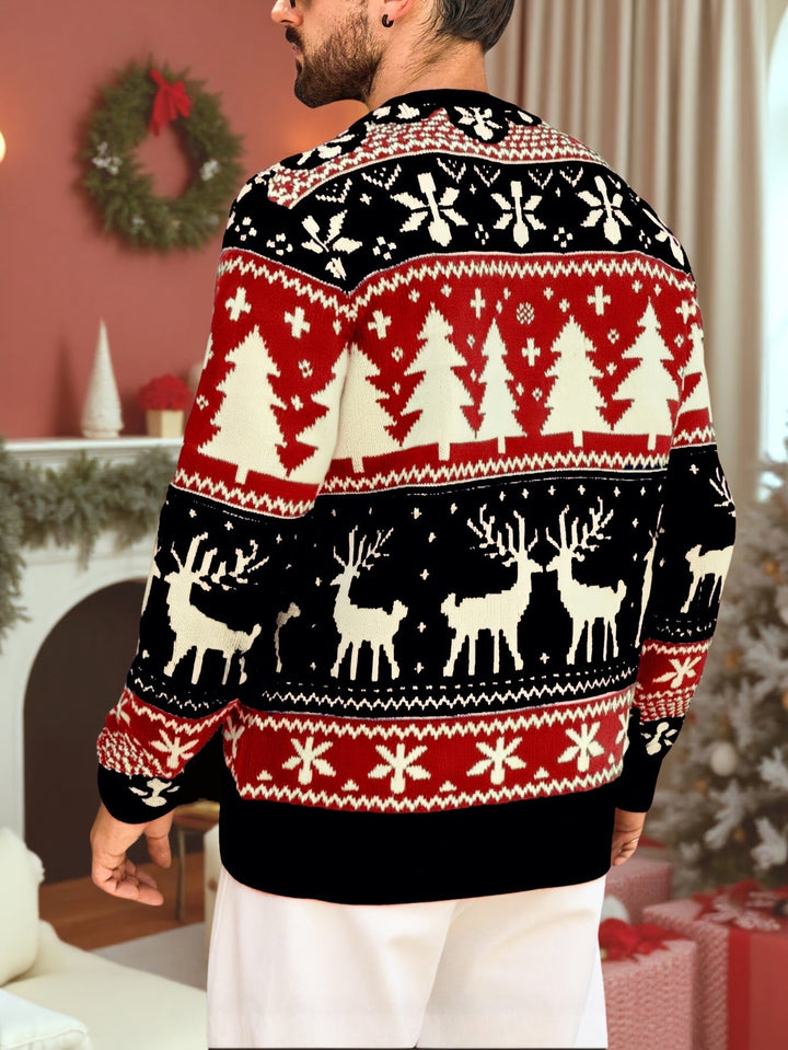 Men's Festive Christmas Sweater Reindeer Fair Isle Crewneck Holiday