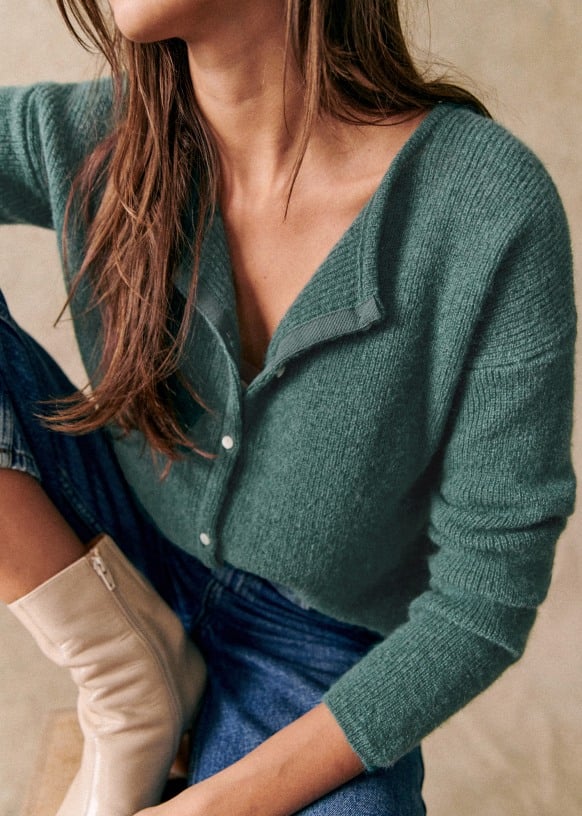 Women's Chunky Knit Cardigan Button-Front V-Neck Soft Brushed Mohair Relaxed