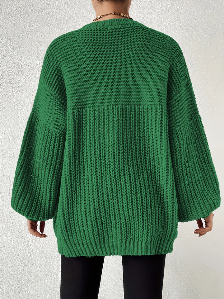 Women's Ribbed Knit Balloon Sleeve Open Front Oversized Cardigan