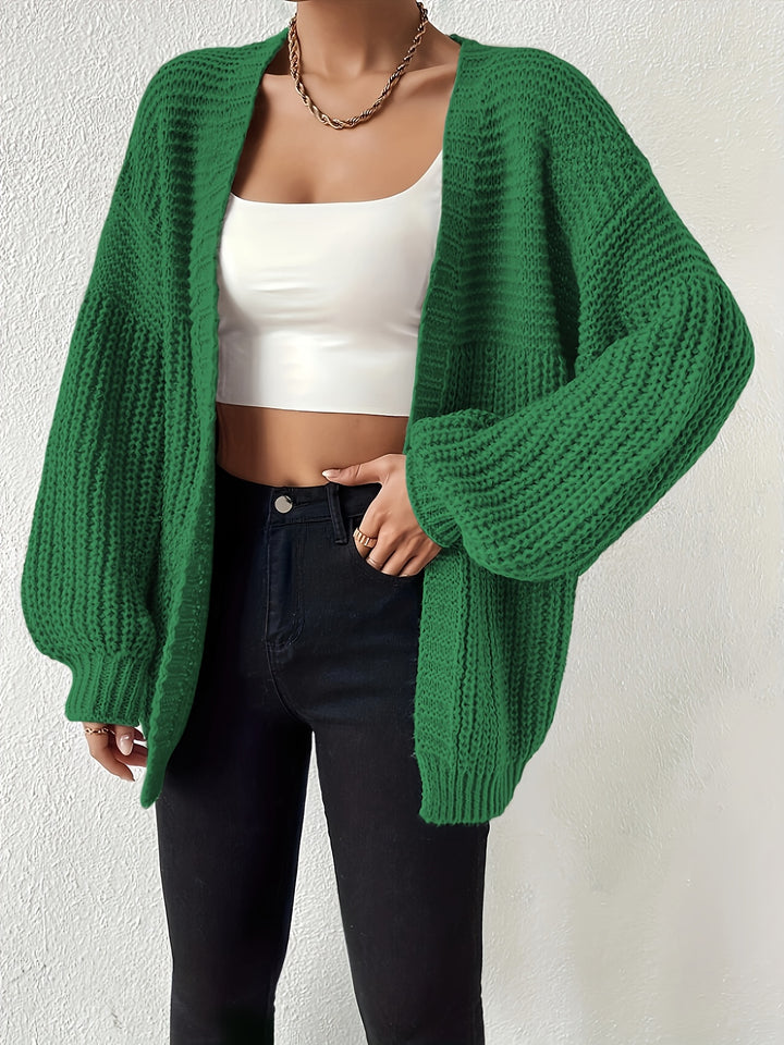 Women's Ribbed Knit Balloon Sleeve Open Front Oversized Cardigan