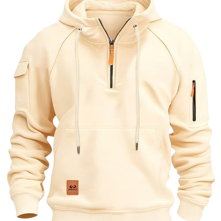 Men's Utility Quarter-Zip Hoodie Drawstring Sleeve Pocket Techwear Relaxed