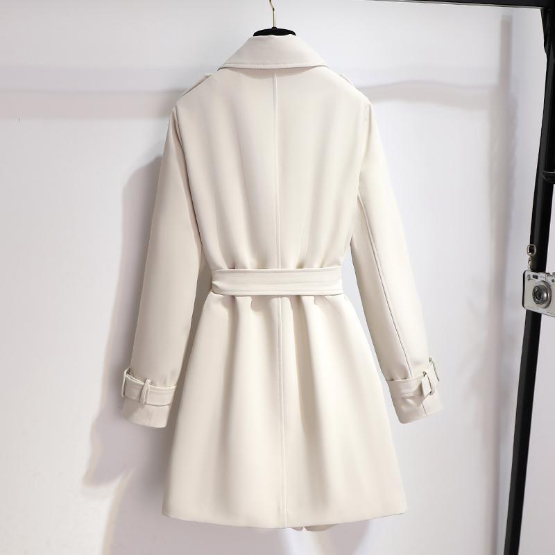 Women's Belted Trench Coat Notch Lapel Double-Breasted Longline Winter Coat