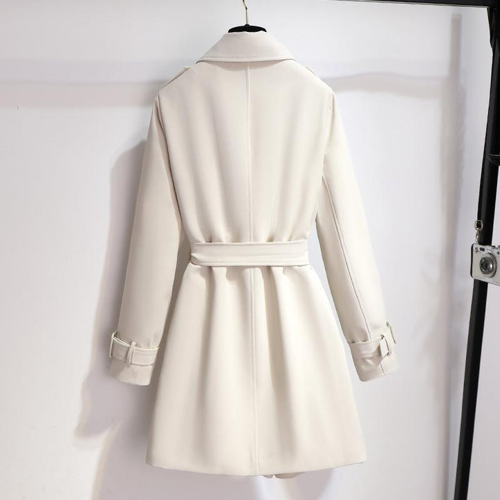 Women's Belted Trench Coat Notch Lapel Double-Breasted Longline Winter Coat