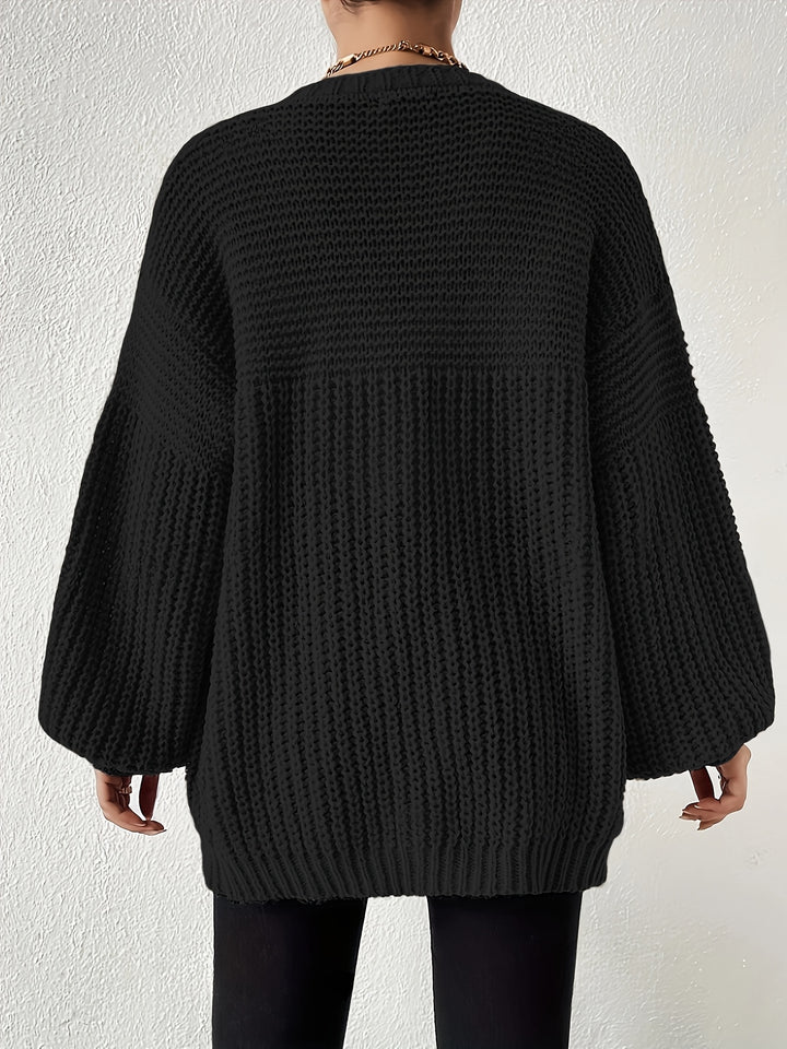 Women's Ribbed Knit Balloon Sleeve Open Front Oversized Cardigan