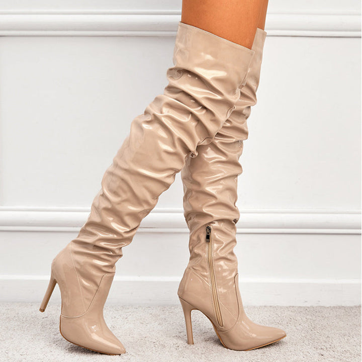 Women's Over-the-Knee Boots Stiletto Heel Pointed-Toe Slouch Side-Zip