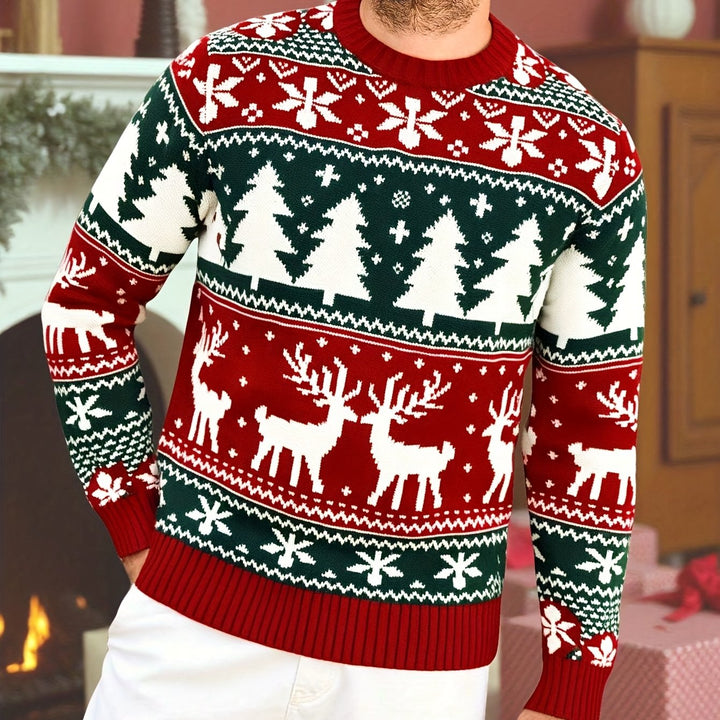 Men's Festive Christmas Sweater Reindeer Fair Isle Crewneck Holiday