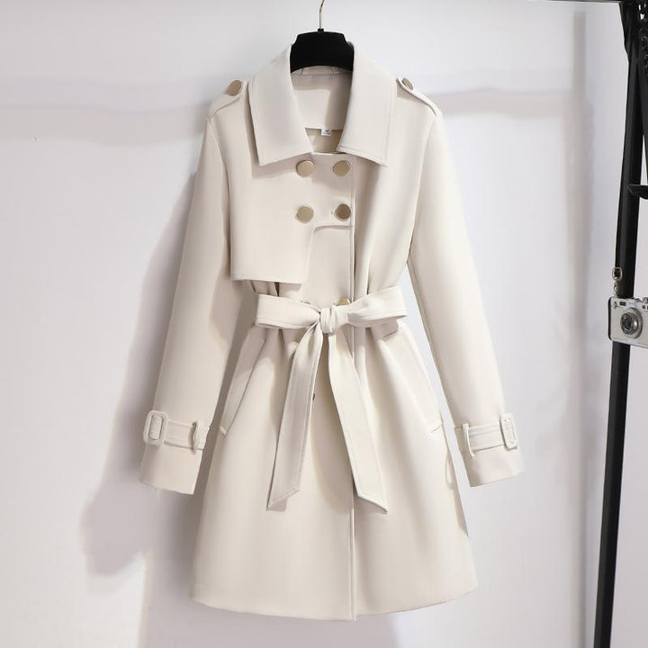 Women's Belted Trench Coat Notch Lapel Double-Breasted Longline Winter Coat
