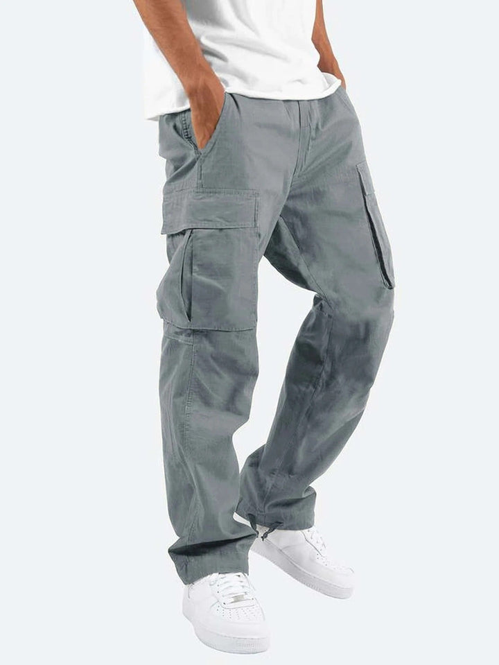 Men's Cargo Trousers Multi-Pocket Relaxed Straight Cotton Workwear Casual
