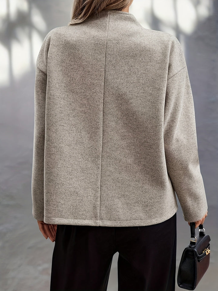 Women's Apricot Wool Pea Coat Stand Collar Double-Breasted Oversized Winter