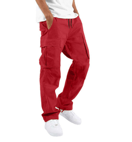 Men's Cargo Trousers Multi-Pocket Relaxed Straight Cotton Workwear Casual