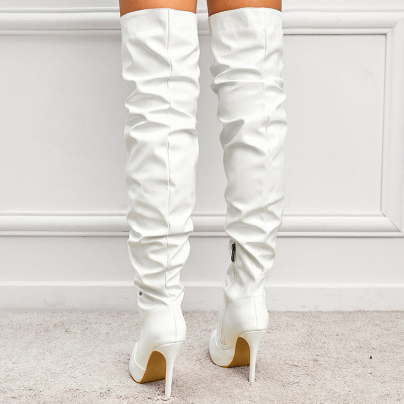 Women's Over-the-Knee Boots Stiletto Heel Pointed-Toe Slouch Side-Zip