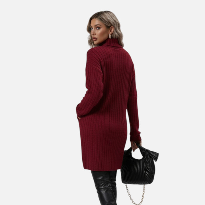 Women's Ribbed Turtleneck Sweater Dress Long-Sleeve Relaxed Knit Mini