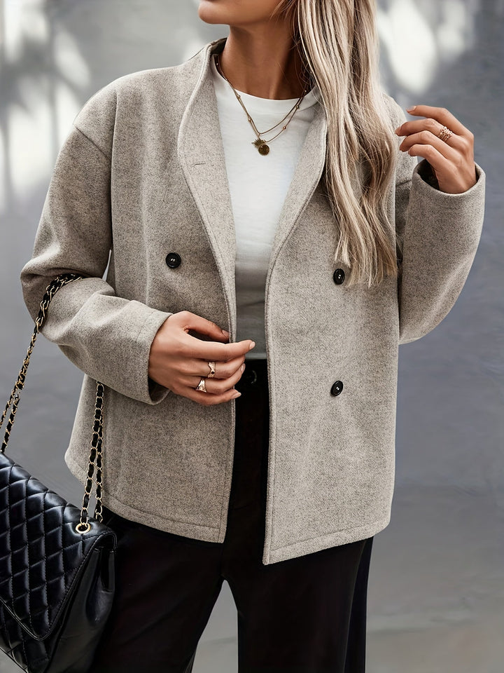 Women's Apricot Wool Pea Coat Stand Collar Double-Breasted Oversized Winter