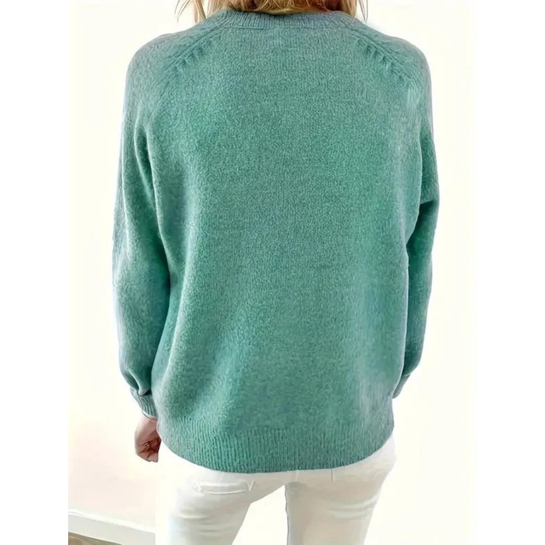 Women's Henley Knit Sweater V-Neck Button-Placket Long-Sleeve Relaxed Pullover