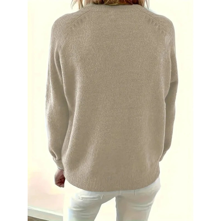 Women's Henley Knit Sweater V-Neck Button-Placket Long-Sleeve Relaxed Pullover