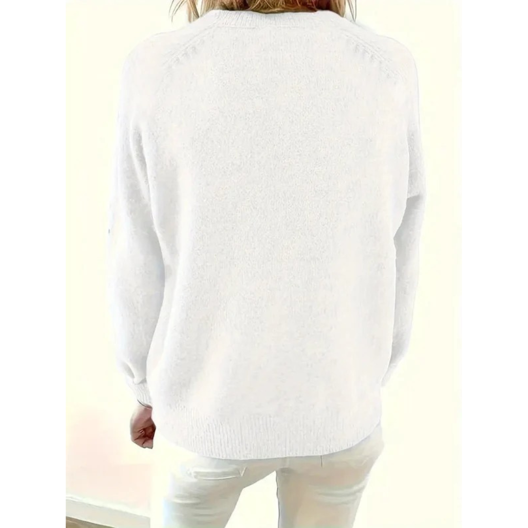 Women's Henley Knit Sweater V-Neck Button-Placket Long-Sleeve Relaxed Pullover