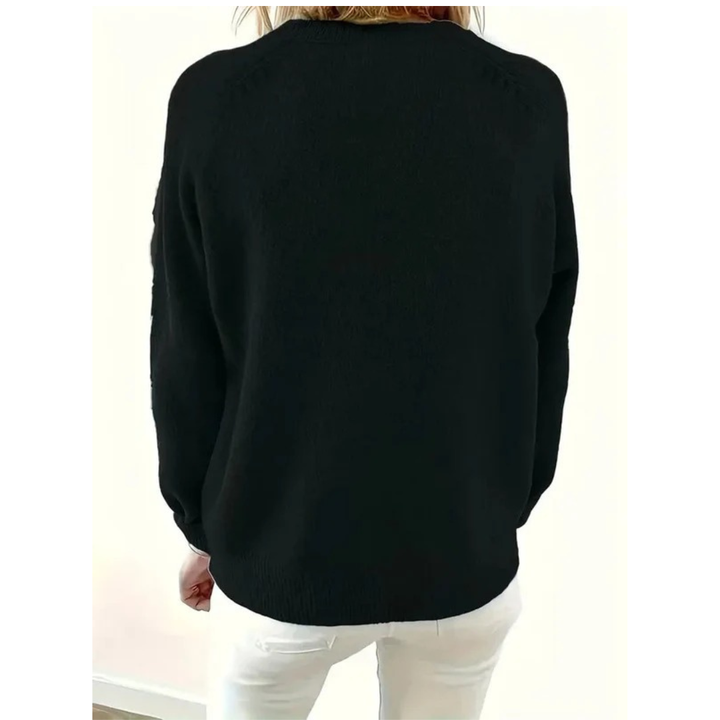 Women's Henley Knit Sweater V-Neck Button-Placket Long-Sleeve Relaxed Pullover