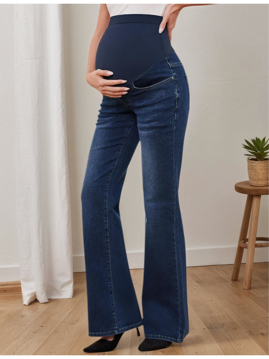 Women's Denim Maternity Jeans Belly Panel Flare Leg Bootcut Stretch Casual