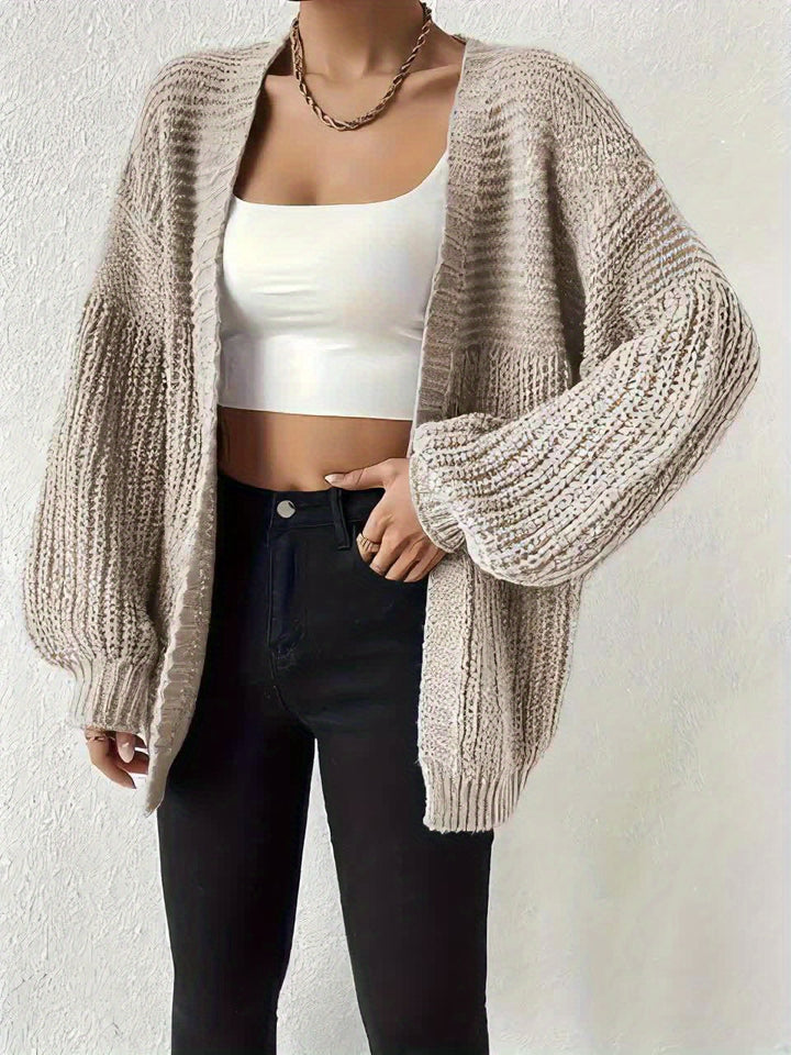 Women's Ribbed Knit Balloon Sleeve Open Front Oversized Cardigan