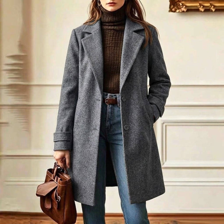 Women's Tweed Wool Coat Plaid Notch Lapel Button-Front Retro Long Winter Overcoat
