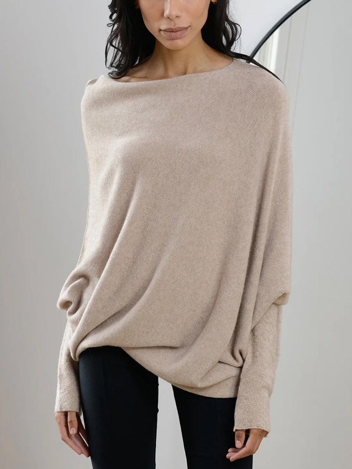 Women's Off-Shoulder Knit Sweater Carmen Neckline Batwing Sleeve Oversized