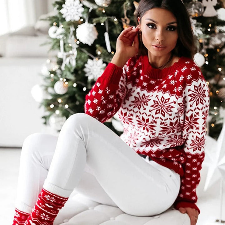 Women's Festive Christmas Knit Sweater Snowflake Nordic Fair Isle Holiday