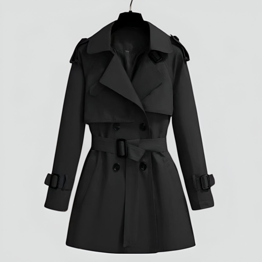 Women's Double-Breasted Trench Coat Notch Lapel Belted Mid-Length Storm-Flap Classic